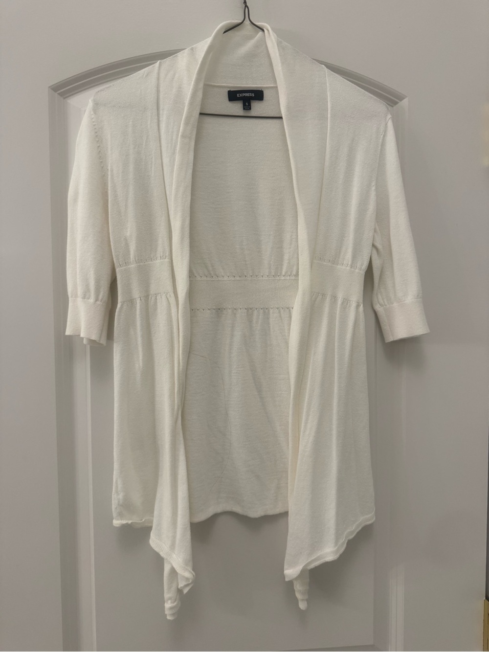 Express Cream Open-Front Short-Sleeve Cardigan